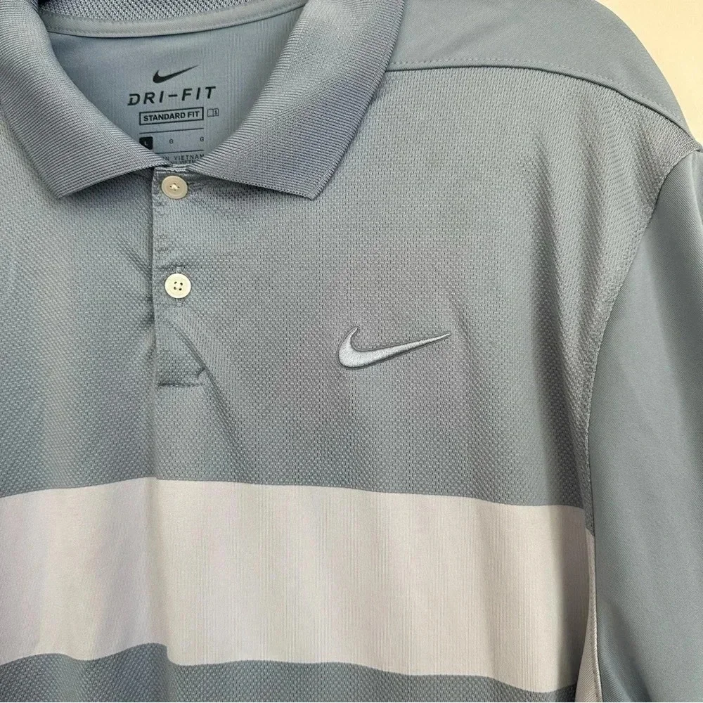 Nike Dri-Fit Vapor Stripe Men's Standard Fit Short Sleeve Blue Polo Size L GUC